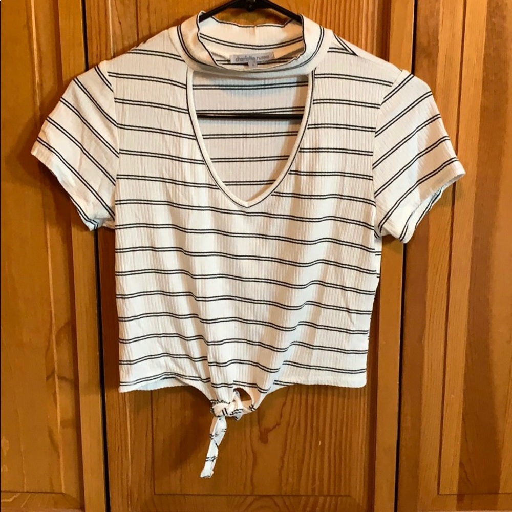 Crop shirt cream with black stripes